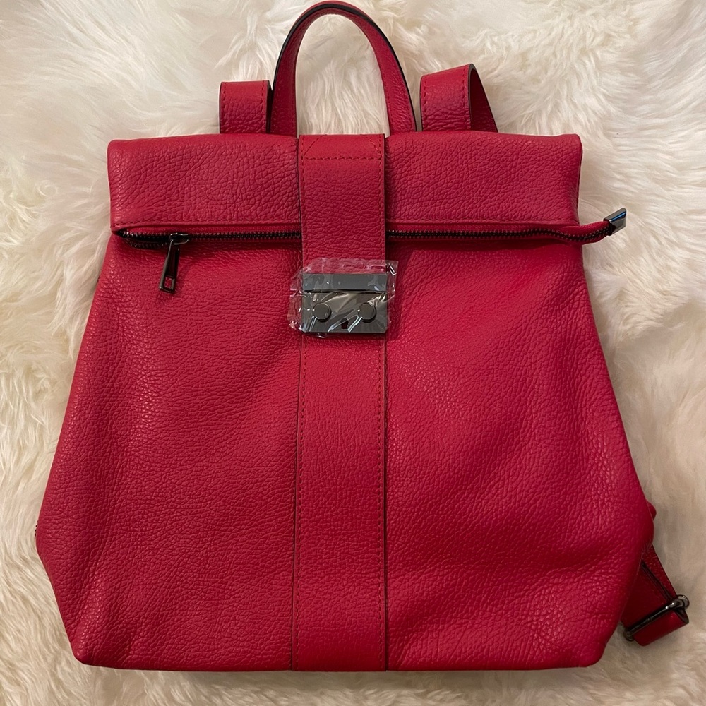 All Leather Women Backpack Travel Bag w/ zipper and safety buckle three pockets